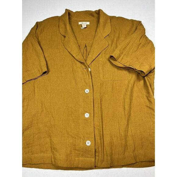 Madewell Boxy Button Down Mustard Short Sleeve Boho Top Womens Size XL - Picture 1 of 7